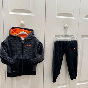 Nike Kids Black and Gray Joggers with Orange Swoosh Thermo fit 2t